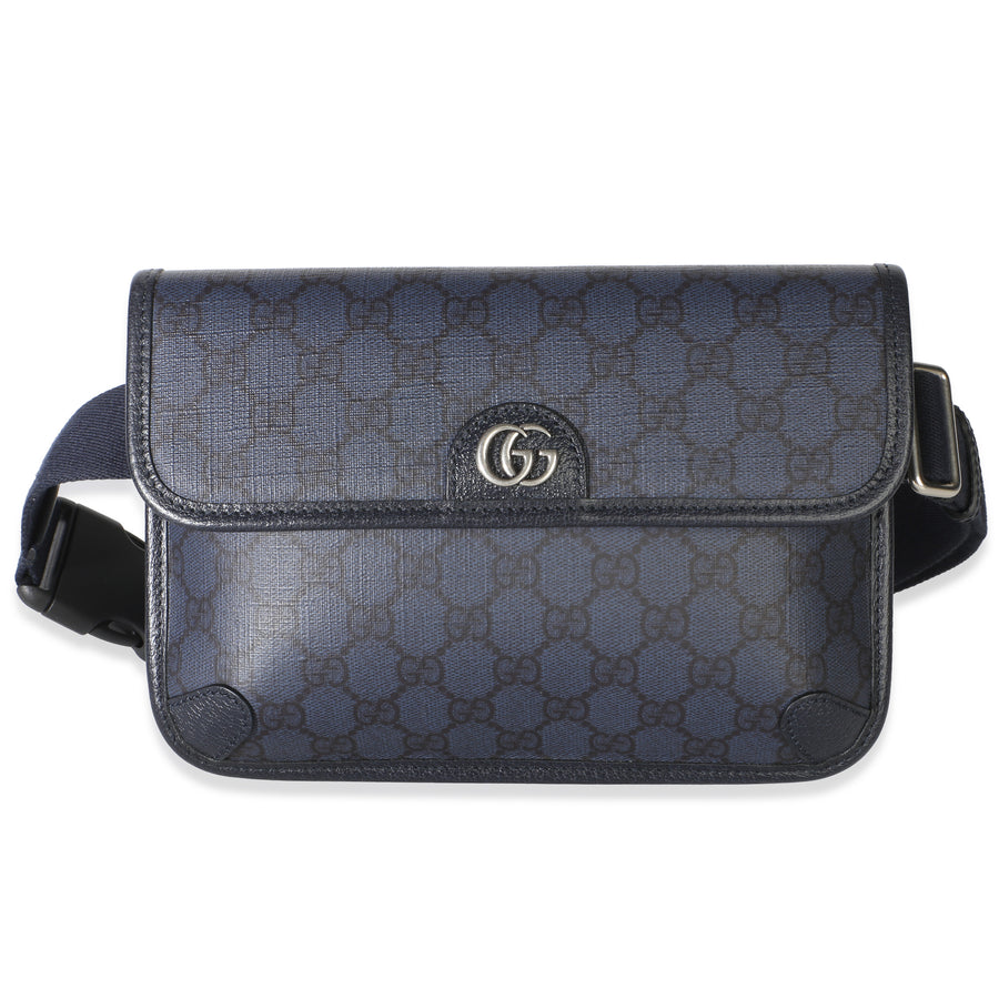 Gucci Navy Gg Supreme Canvas Ophidia Web Slim Belt Bag Blue