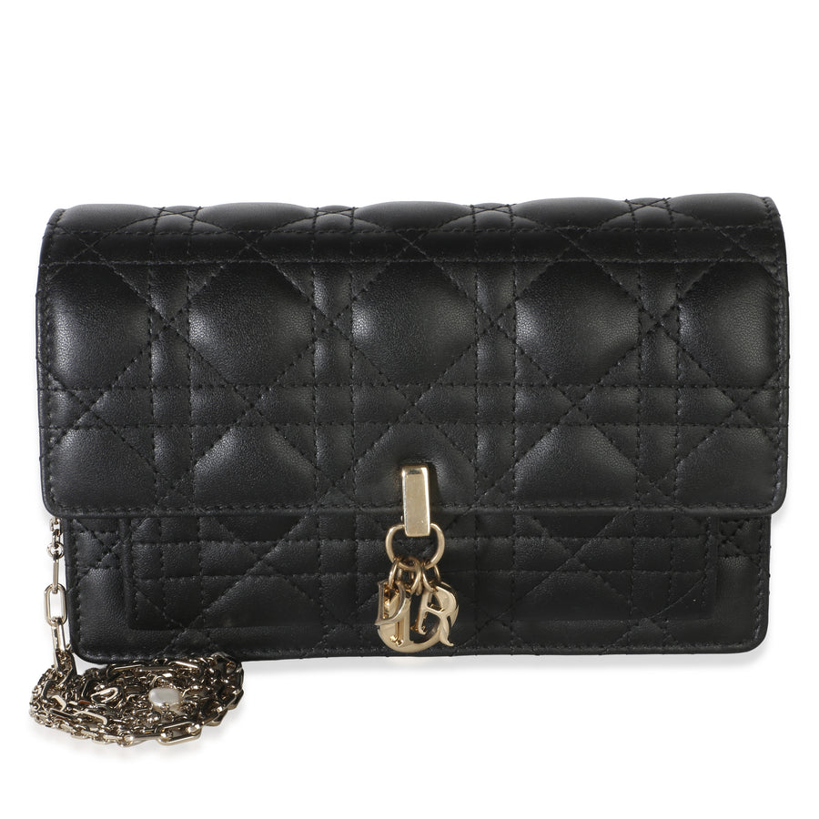 Christian Dior Black Lambskin Cannage My Daily Chain Pouch Leather
