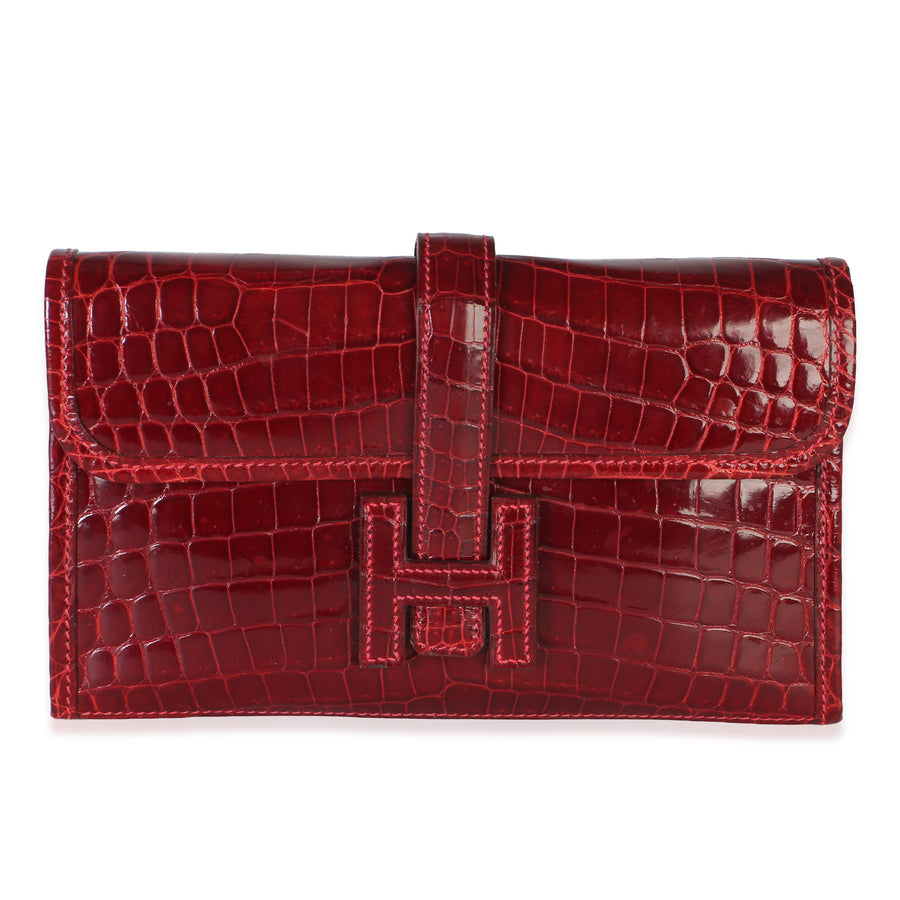 Hermès Rouge H Shiny Crocodile Niloticus Mini Jige Clutch Red Exotic