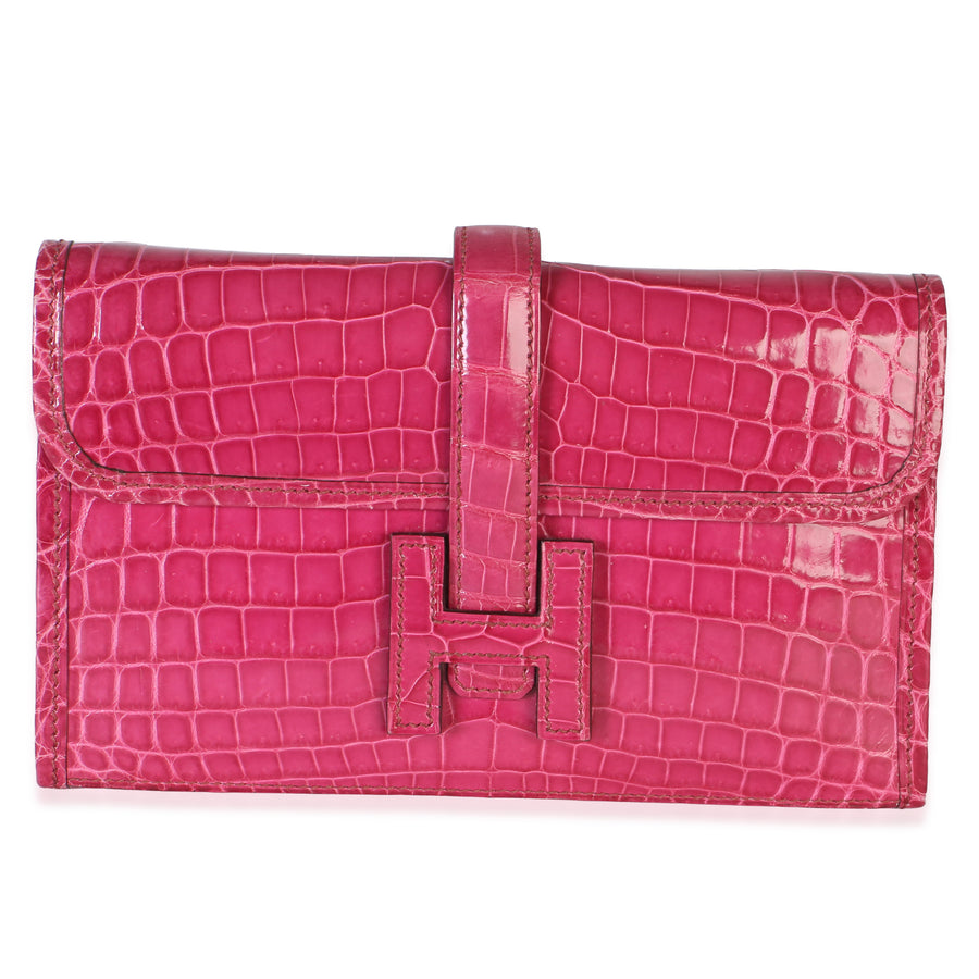 Hermès Fuchsia Shiny Crocodile Niloticus Mini Jige Clutch Pink Exotic