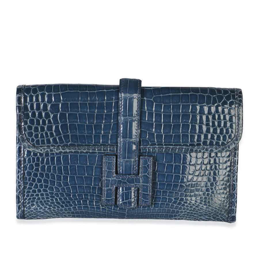 Hermès Bleu Roi Shiny Crocodile Porosus Mini Jige Clutch Blue Exotic