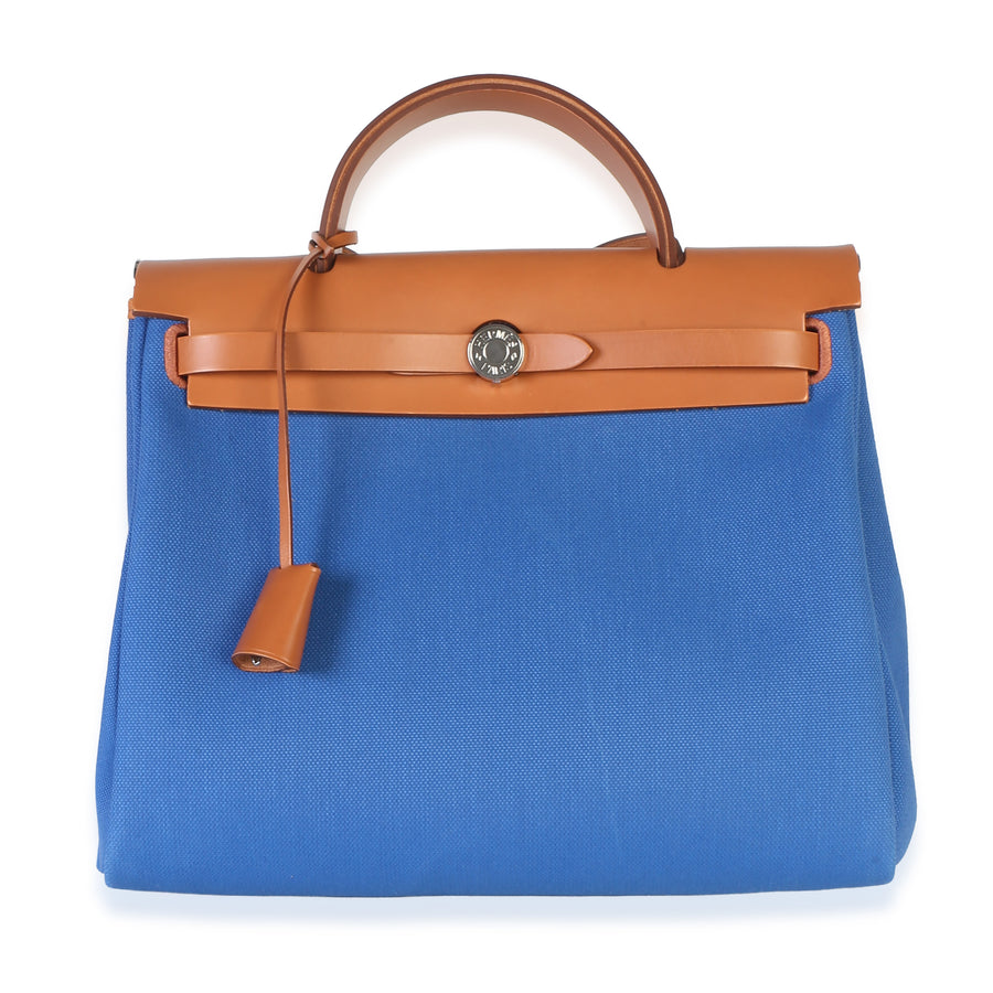 Hermès Bleu France Fauve Military Toile Vache Hunter Herbag Zip Retourne 31 Pm Blue Canvas Bag