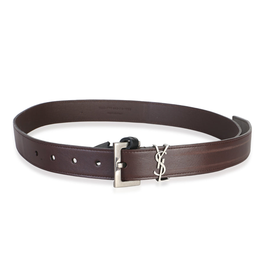 Saint Laurent Brown Lambskin Cassandre Belt 75-30 Leather