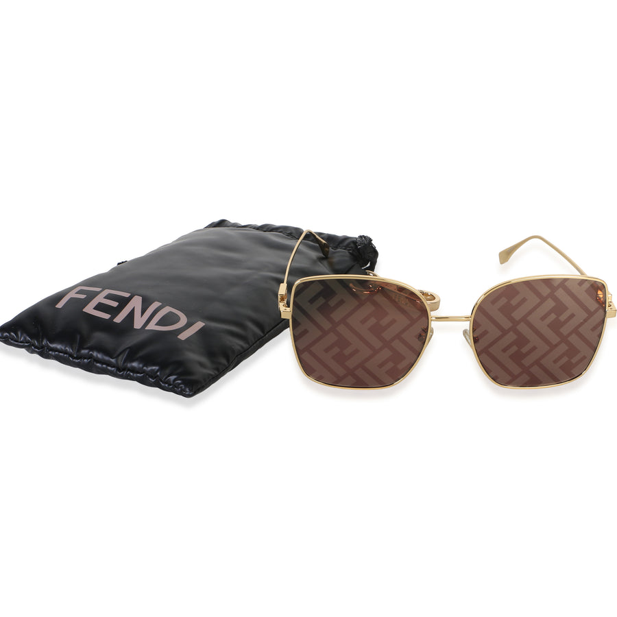 Fendi Gold Ff Square Mirror Lens Baguette Sunglasses