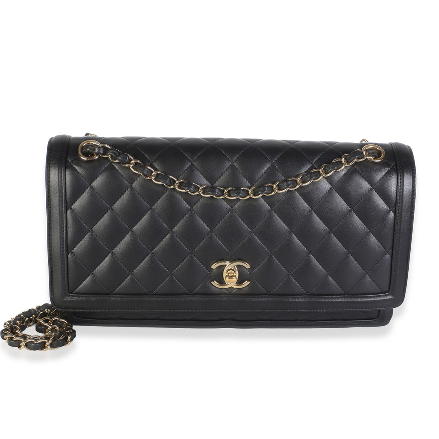 Chanel Black Quilted Lambskin 3 Compartment Jumbo Flap Bag Leather