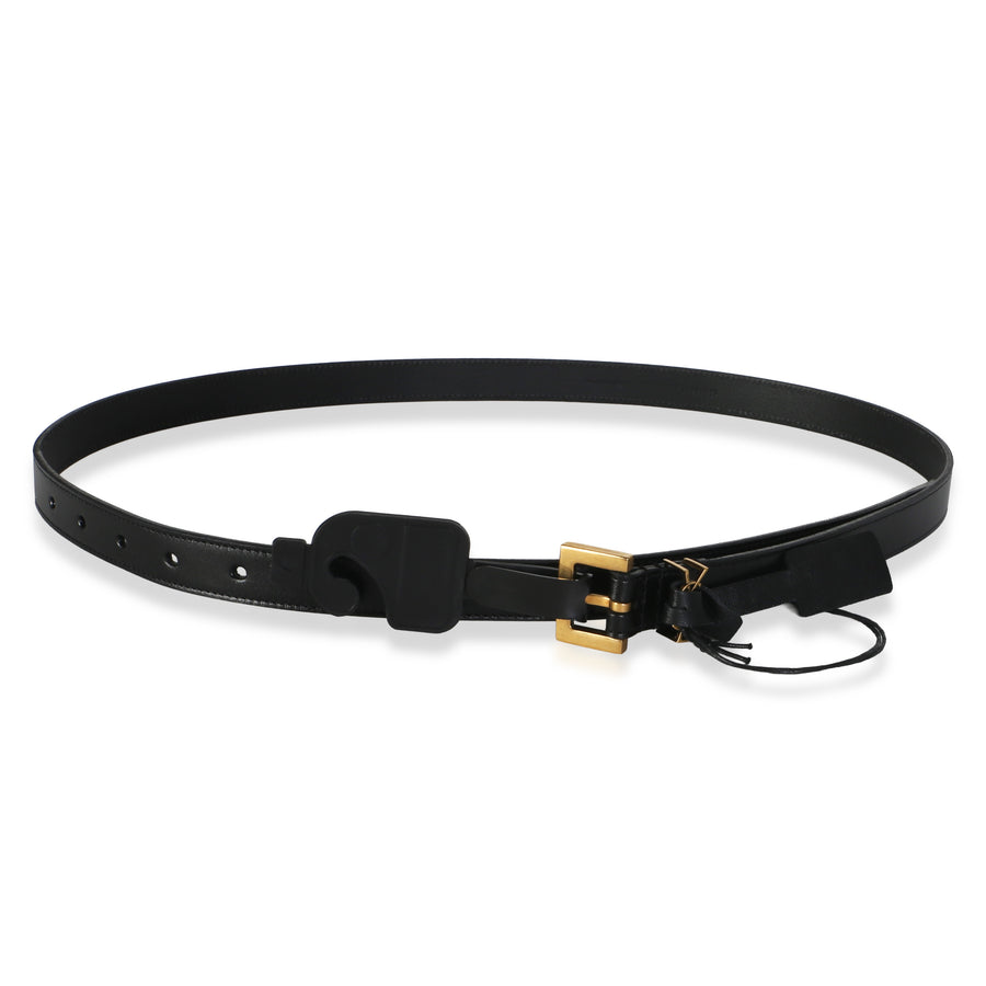Saint Laurent Black Smooth Leather Cassandre Thin Belt 85