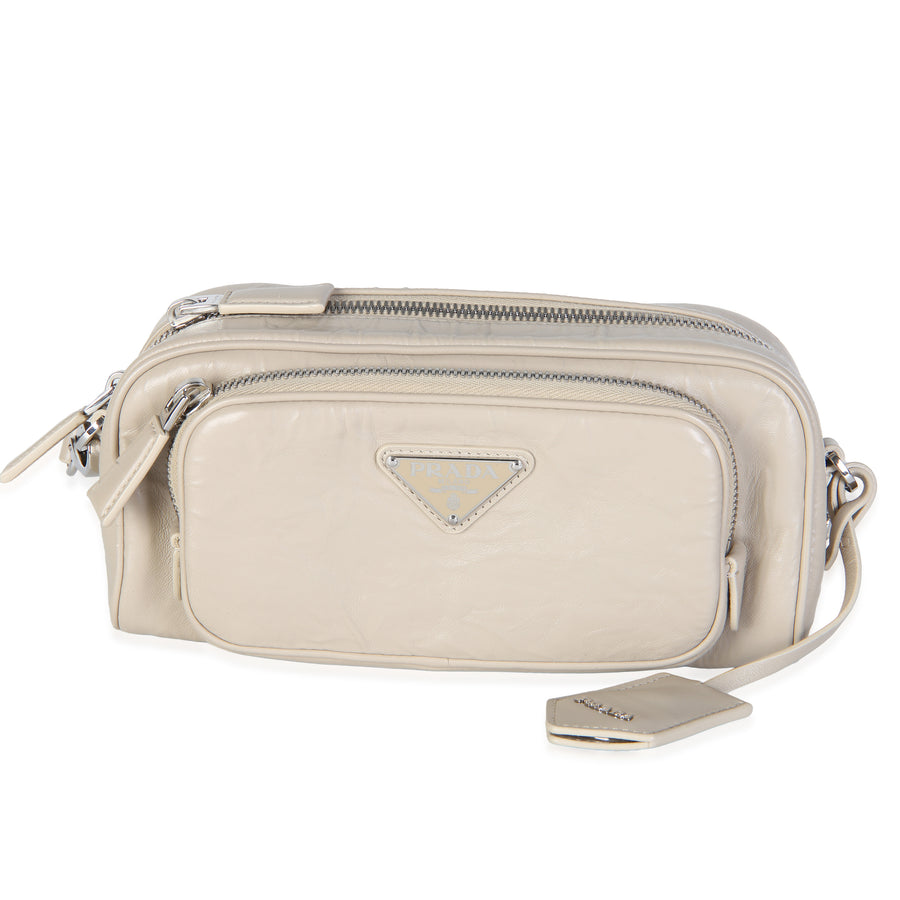 Prada Deserto Antique Nappa Multi-Pocket Shoulder Bag Beige Leather