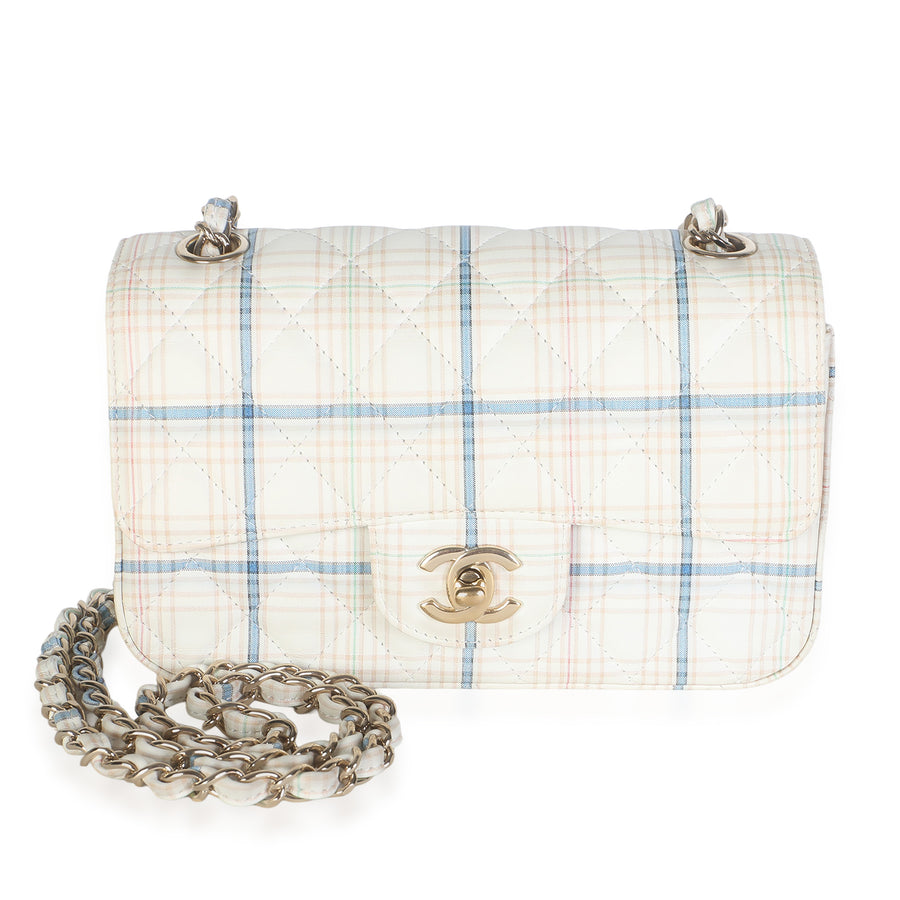 Chanel White Multicolor Calfskin Tweed Print Mini Rectangular Flap Bag Multicolor; Leather