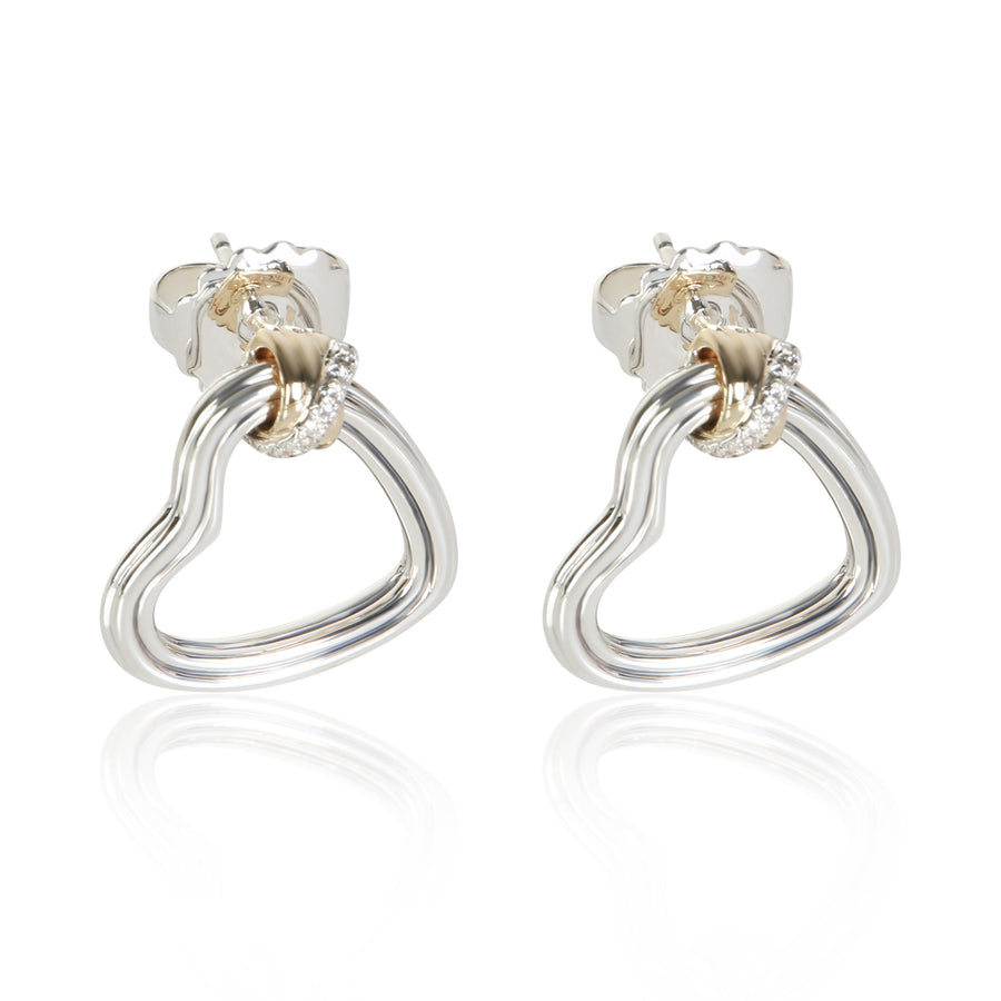 John Hardy Yellow Gold & Sterling Silver Diamond Bamboo Heart Earrings 14k