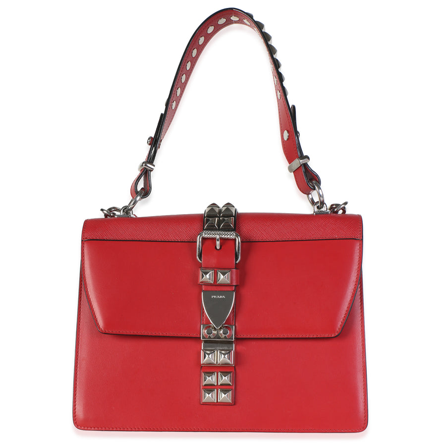 Prada Red Saffiano Trimmed City Calf Elektra Shoulder Bag Leather