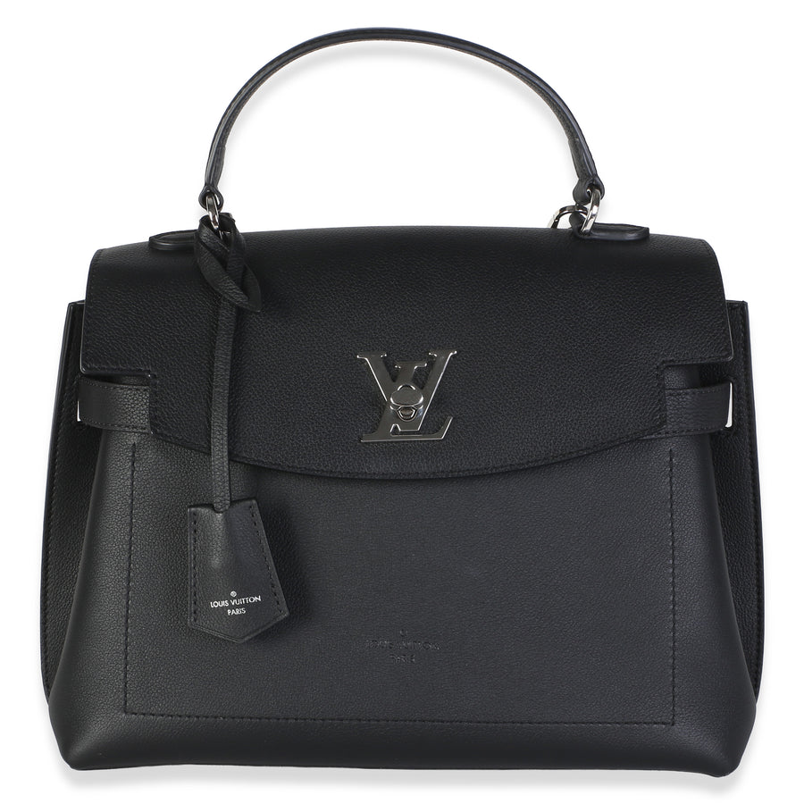 Louis Vuitton Black Grained Calfskin Lockme Ever Mm Gray Vegan Leather Bag