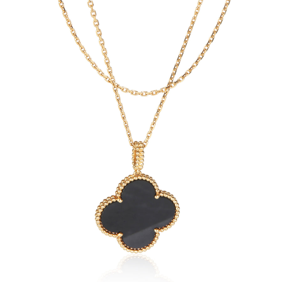 Van Cleef & Arpels Yellow Gold Onyx Magic Alhambra Necklace 18k Necklaces