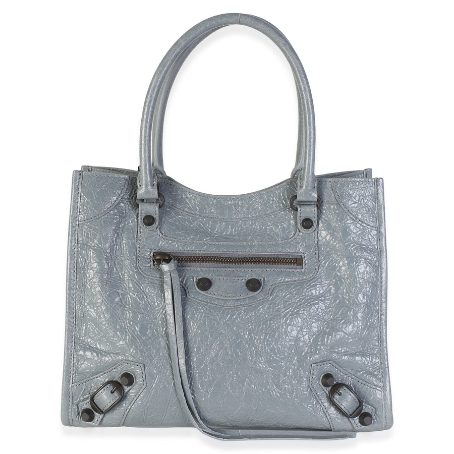 Balenciaga Blue Grey Agneau Arena Mini Le City Tote Bag Gray Leather