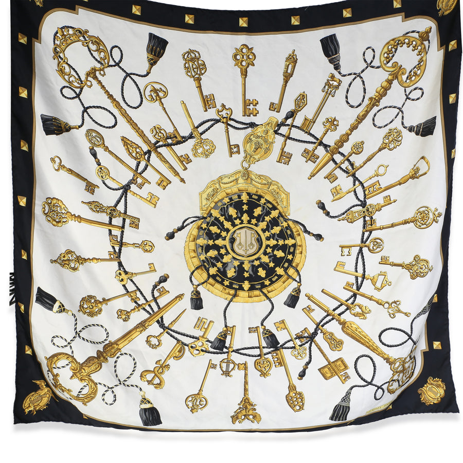 Hermès Cream Black Silk Les Cles Scarf 90 Black; Gold; Multicolor; White Scarves/wraps