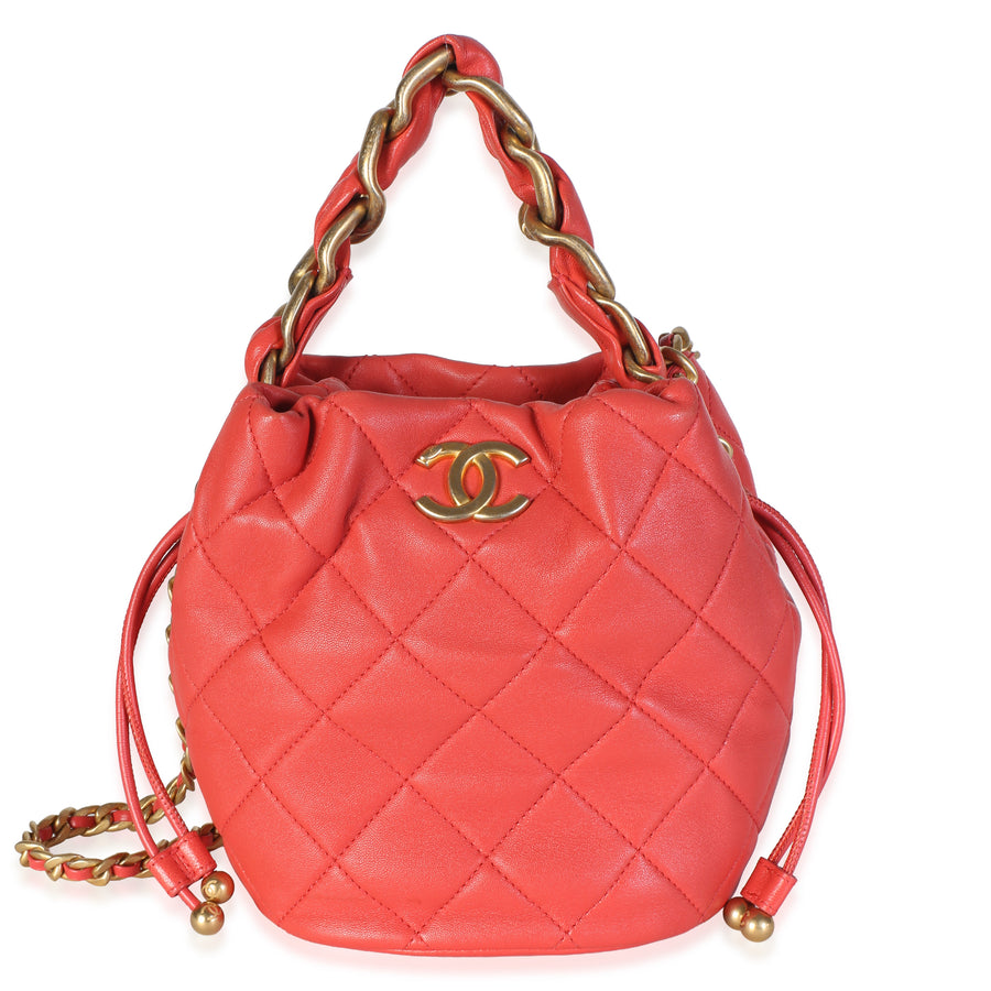 Chanel Red Quilted Calfskin Chain Is More Bucket Bag Leather