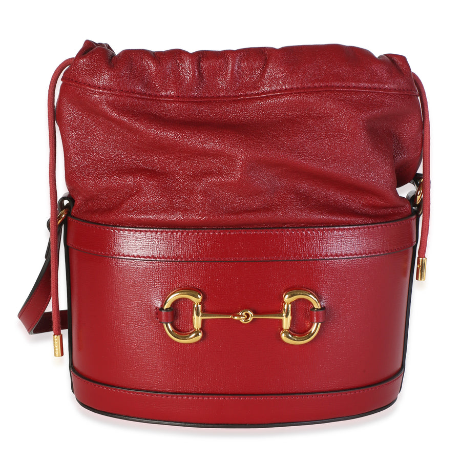 Gucci Red Calfskin Horsebit 1955 Drawstring Bucket Bag Leather
