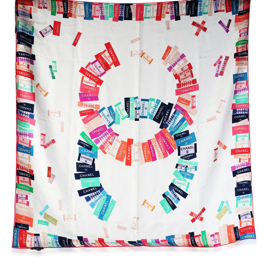 Chanel White Multicolor Cc Logo Silk Square Scarf Multicolor; Scarves/wraps
