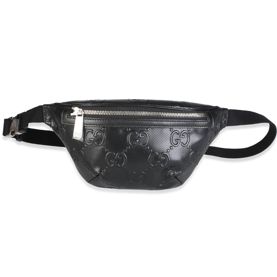 Gucci Black Gg Tennis Embossed Calfskin Belt Bag Leather