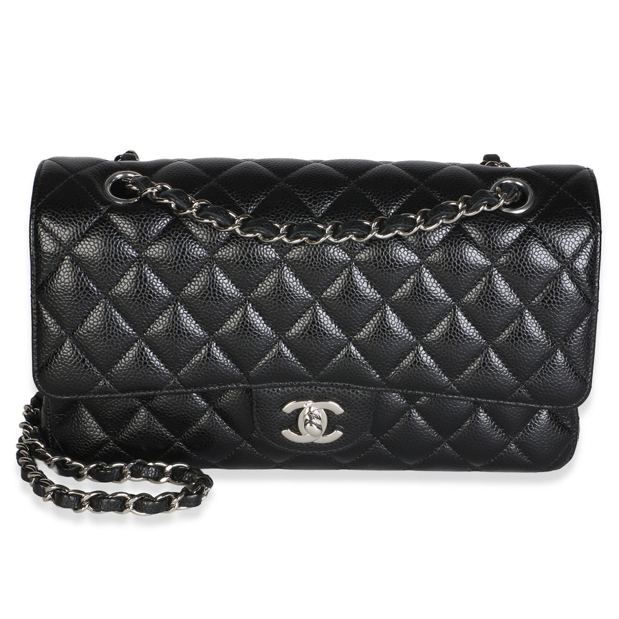 Chanel Black Quilted Caviar Medium Classic Double Flap Bag Leather