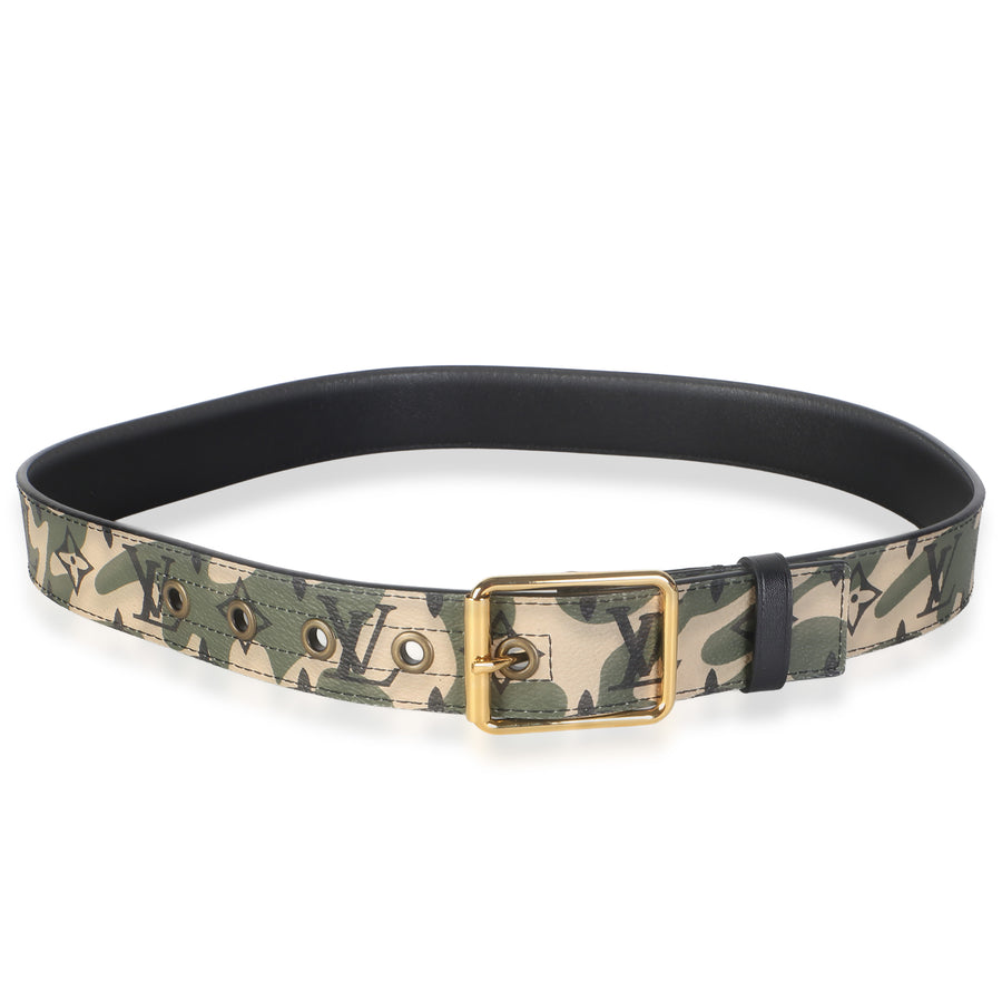 Louis Vuitton X Tm Green Beige Monogramouflage Canvas Belt 85-34 Green; Multicolor; Neutral