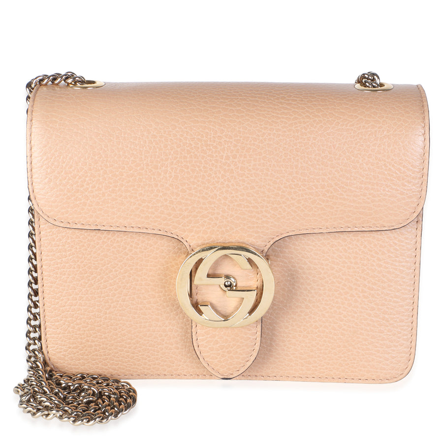 Gucci Dark Beige Dollar Calfskin Interlocking G Small Bag Leather