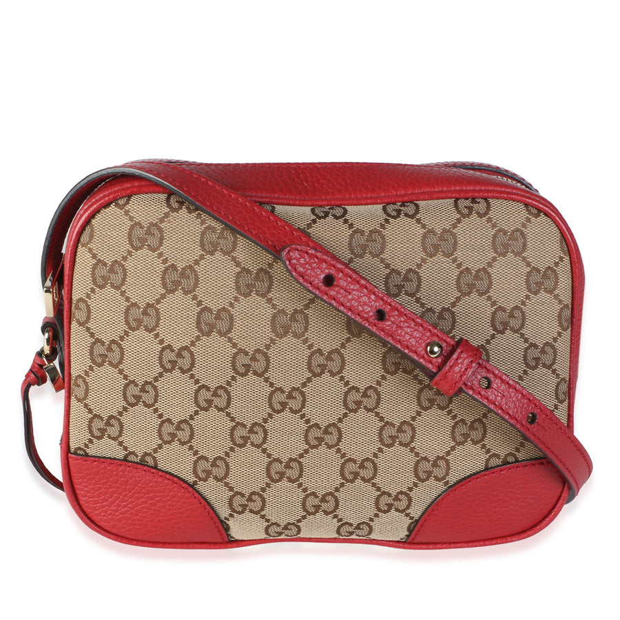 Gucci Red Dollar Calfskin Beige Gg Canvas Mini Bree Messenger Bag Beige; Canvas; Leather