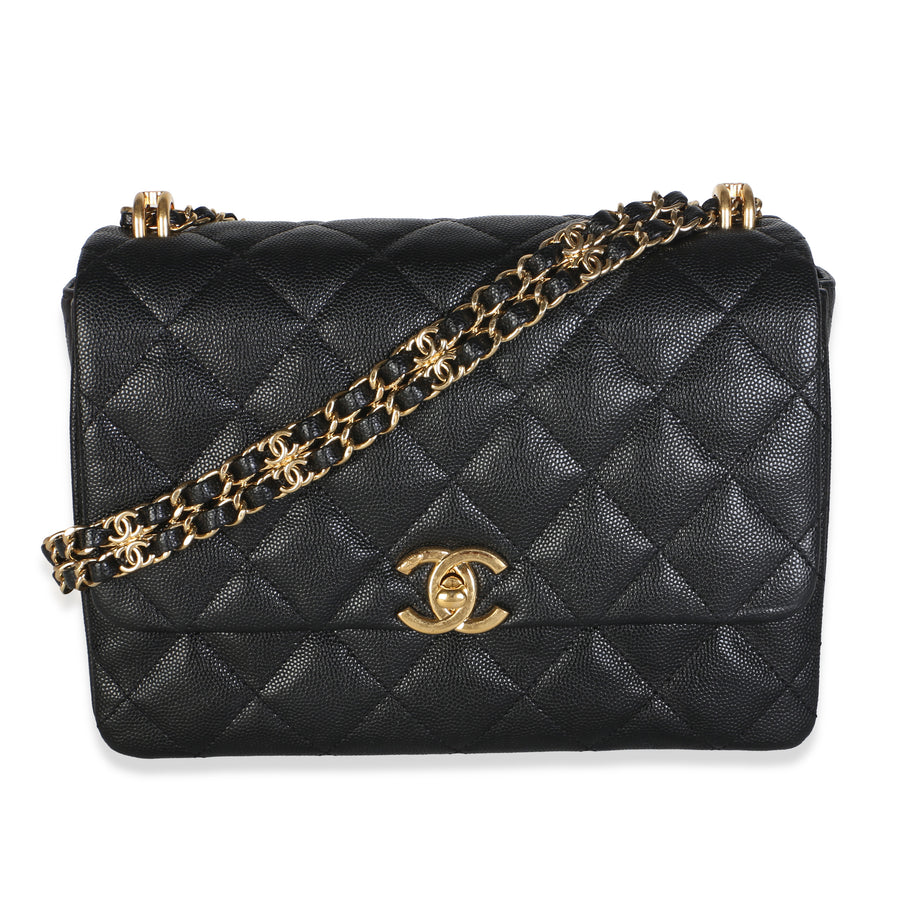 Chanel Black Quilted Caviar Small Coco First Flap Bag Leather