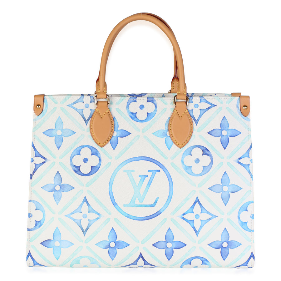 Louis Vuitton Blue Monogram Tiles By The Pool Canvas Onthego Mm Blue; Multicolor; White Bag
