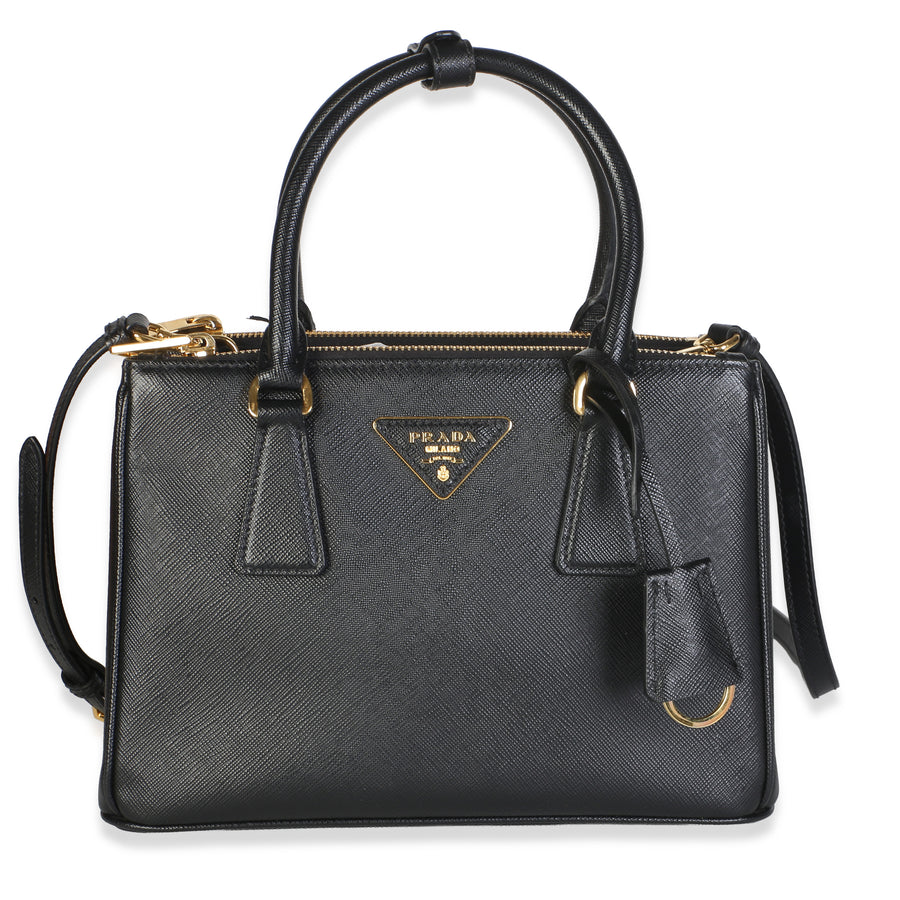 Prada Black Saffiano Lux Mini Galleria Double Zip Tote Leather