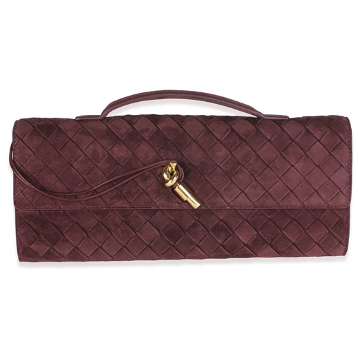 Bottega Veneta Deep Mahogany Supple Intrecciato Suede Andiamo Clutch Brown; Red
