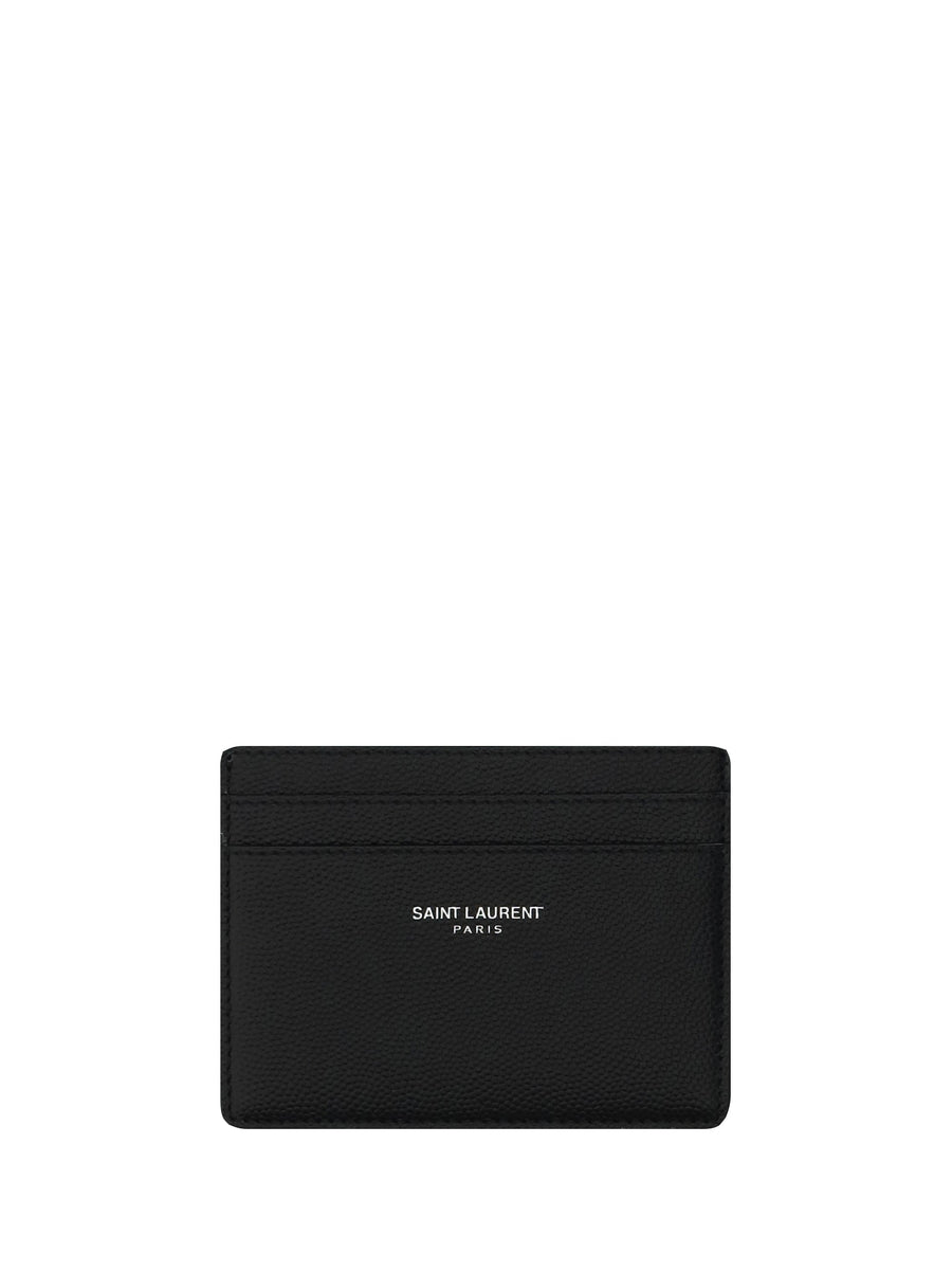 Saint Laurent Grain De Poudre Leather Card Case — Black Calf Cases