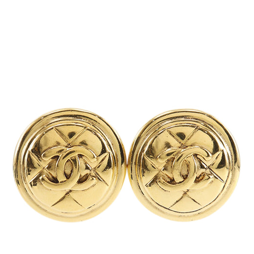 CC Gold Plated Quilted Round Clip On Earrings - Image 1