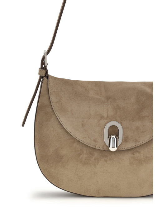 Savette Round Shoulder Bag — Taupe Calf Leather