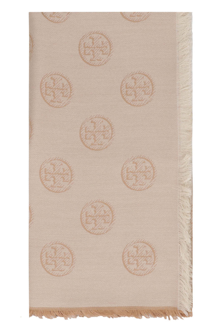 Tory Burch Logo-Jacquard Silk-Wool Scarf — Camel Scarfs