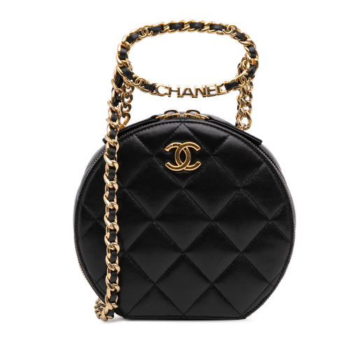 Quilted Lambskin Oval Logo Chain Top Handle Round Clutch on Chain - Image 1