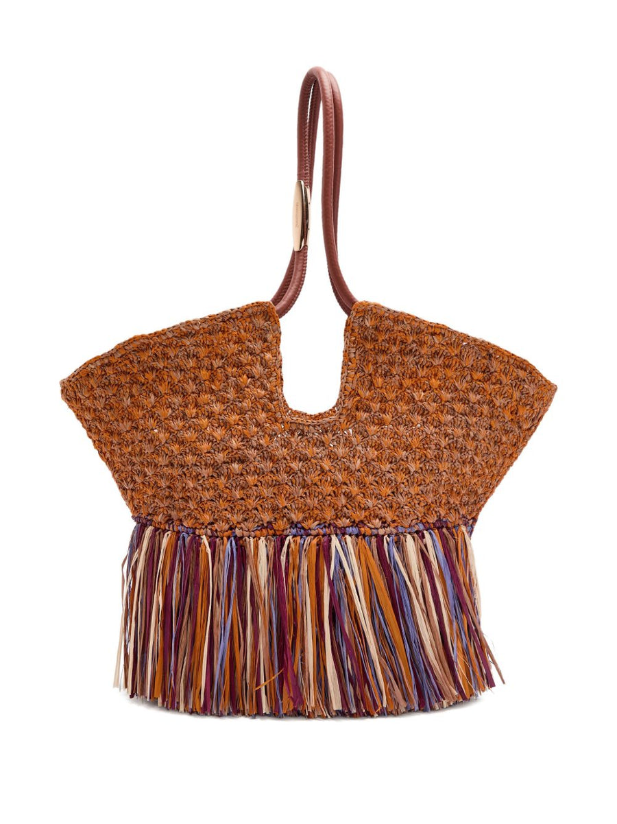 Zimmermann Woven Raffia With Fringe Tote Bag — Brown Rafia