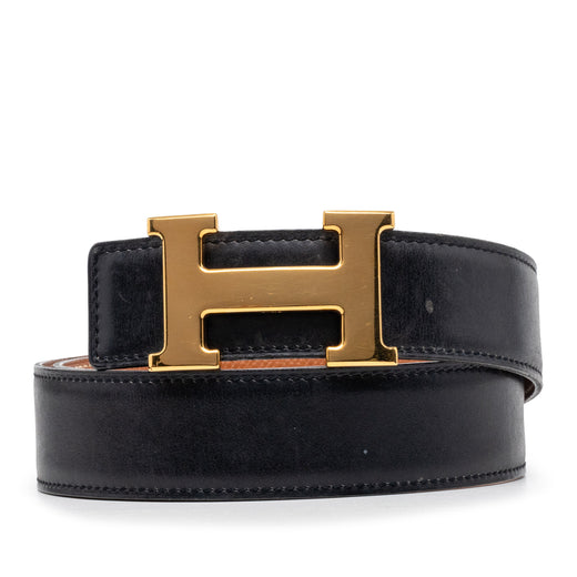 Box Calf and Courchevel Constance H Reversible Belt - Image 1