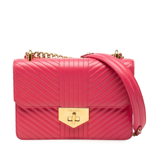 Soft Calf Chevron Impunture Turn Lock Chain Crossbody - Image 1