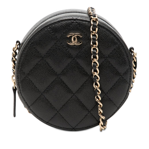CC Quilted Caviar Round Clutch With Chain - Image 1