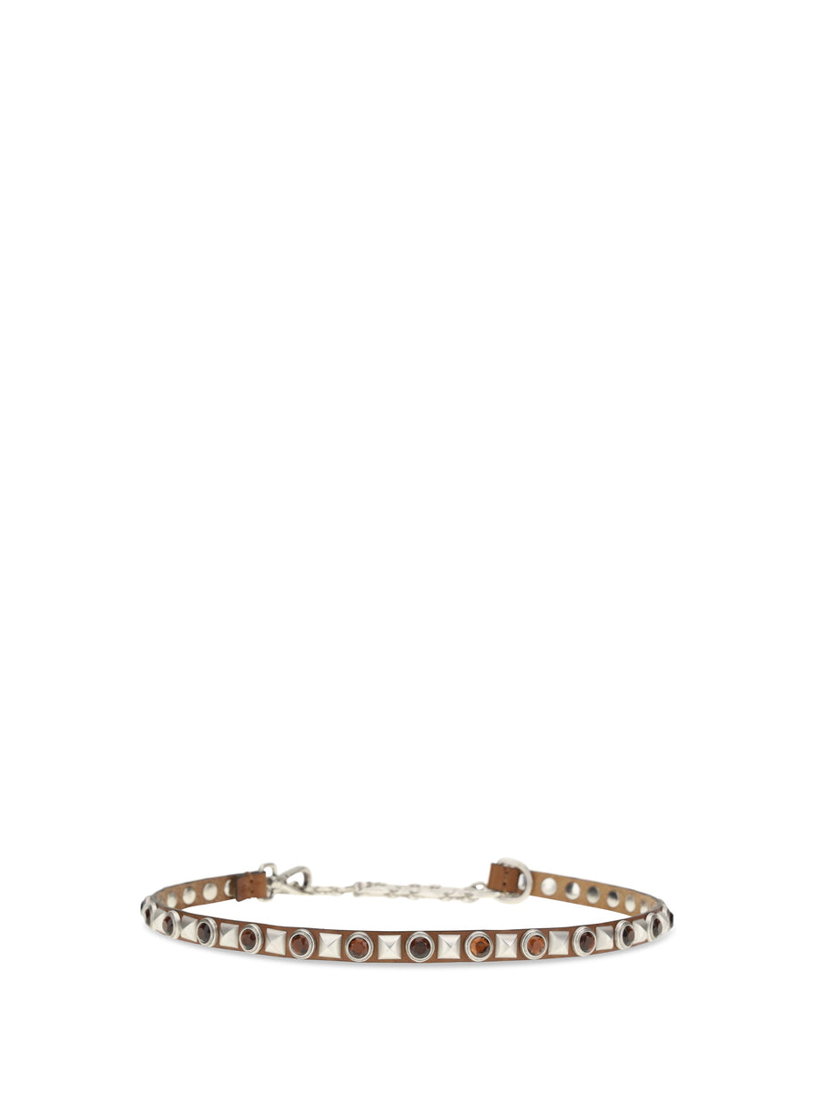 Etro Studded Calf Leather Belt — Brown
