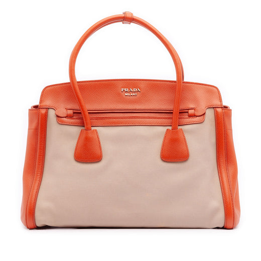 Bicolor Saffiano Cuir Trimmed Canvas Satchel - Image 1