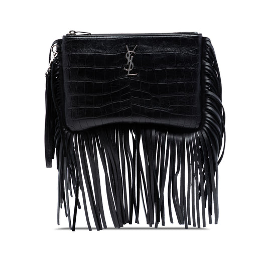 Croc Embossed Calfskin Monogram Fringe Clutch - Image 1
