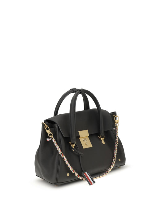 Thom Browne Grosgrain-Striped Calf Leather Top Handle Bag — Gray