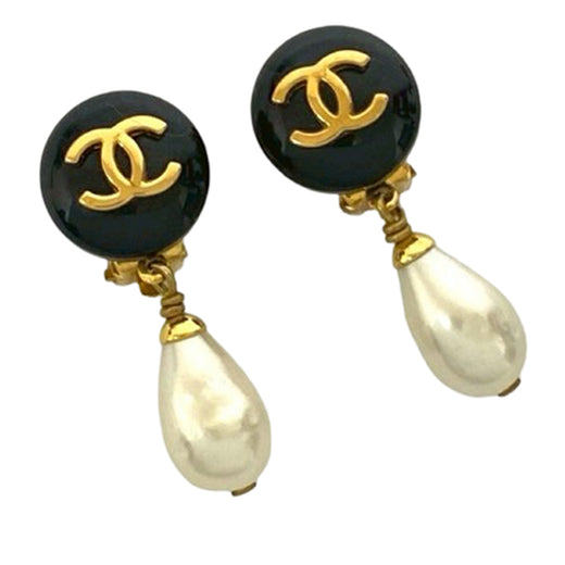CC Gold Plated Resin and Faux Pearl Drop Clip On Earrings - Image 1