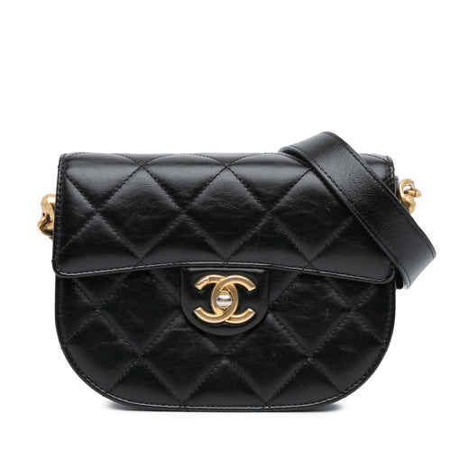 CC Quilted Calfskin Round Moon Messenger Flap - Image 1