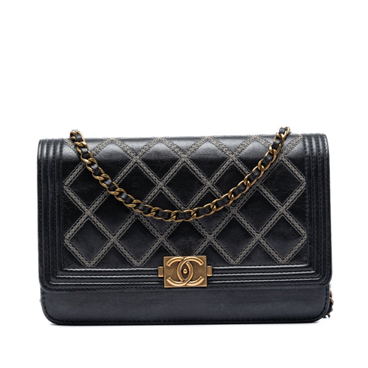Quilted Lambskin Double Stitch Boy Wallet On Chain - Image 1