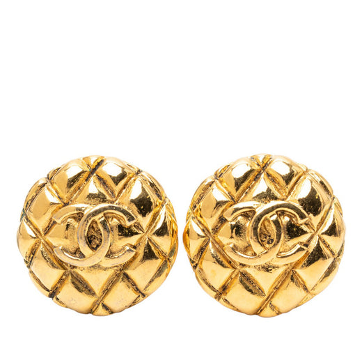 Gold Plated CC Quilted Round Clip On Earrings - Image 1