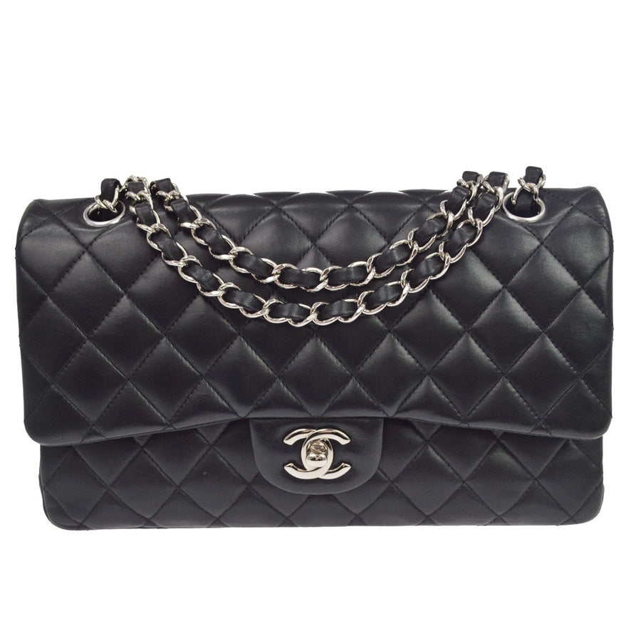 Chanel Classic Timeless Double Flap Quilted Lambskin Black Leather Bag