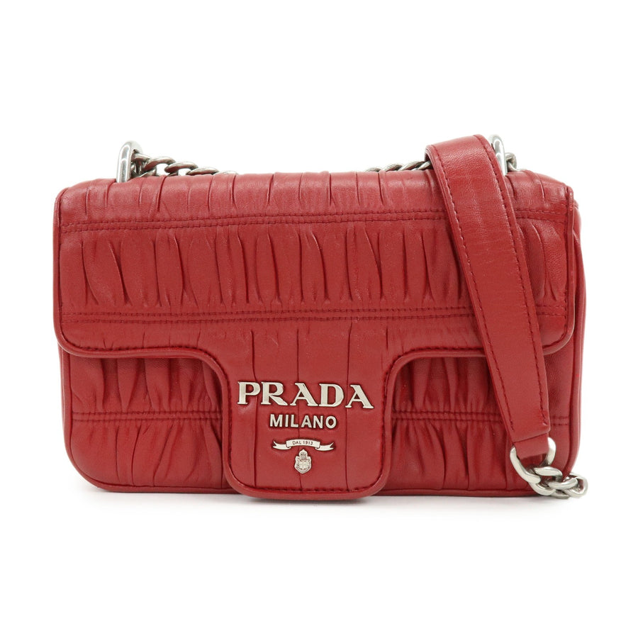 Prada Chain Flap Nappa Gaufre Red Leather Bag