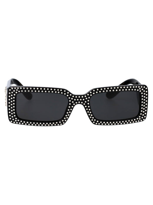 Dolce & Gabbana 0dg4447b Studded Rectangular Sunglasses — Black Acetate
